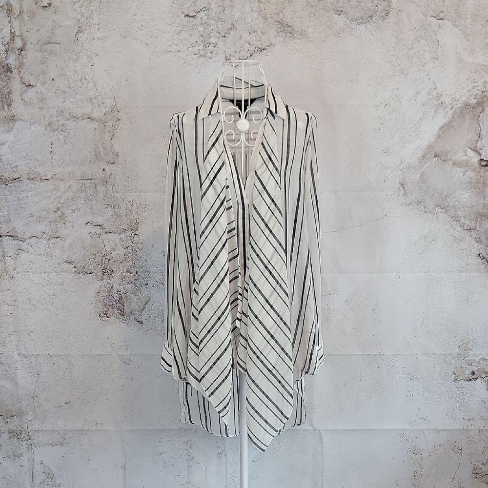 White House Black Market Striped Long Sleeve Draped Top Womens Size 8